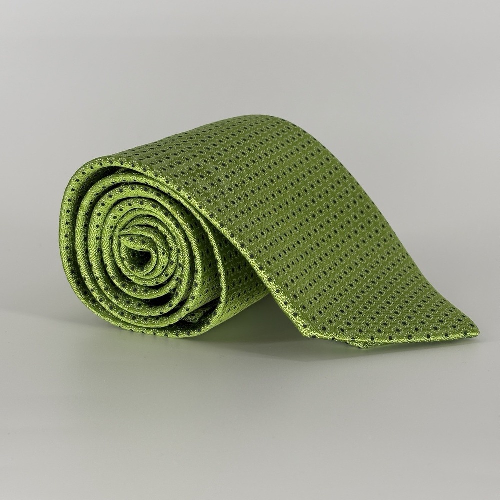 DOLCEPUNTA Made In Italy Green Geometric Luxury Silk Tie Mens 3 1/4" x 59"